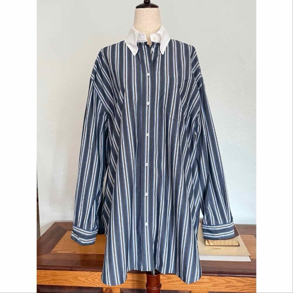 Sandro Oversized Striped Button Down Shirt Blue Grey Size S $340